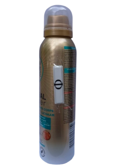 Étiquette antivol autocollante transparente Inviolable - Anti-manipulation - AM 58 Khz sur un spray corporel en aérosol.